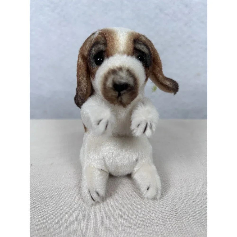 Folkmanis Mini Dog Finger Puppet Plush Realistic Brown Ears White Body 4.5”